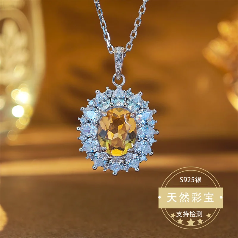 

Original Authentic Sterling Silver 925 Pendant Citrine Gemstone Natural Women Necklace Fine Fashion Gorgous Jewelry