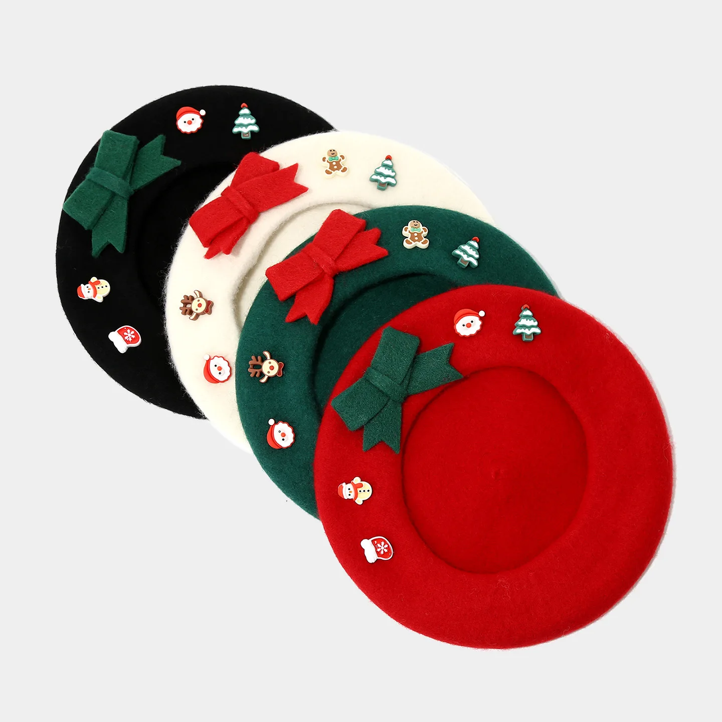 2025 Nieuwe Mode Kerst Warme Boog Baret Vrouwen Koreaanse Stijl Schilder Hoed Veelzijdige Winter Wol Kerst Baret Hoed