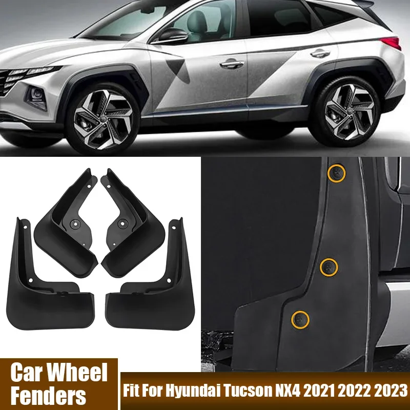 Guardabarros de rueda delantera y trasera de coche, accesorios exteriores para Hyundai Tucson NX4, 2021, 2022, 2023, 4 unidades por juego