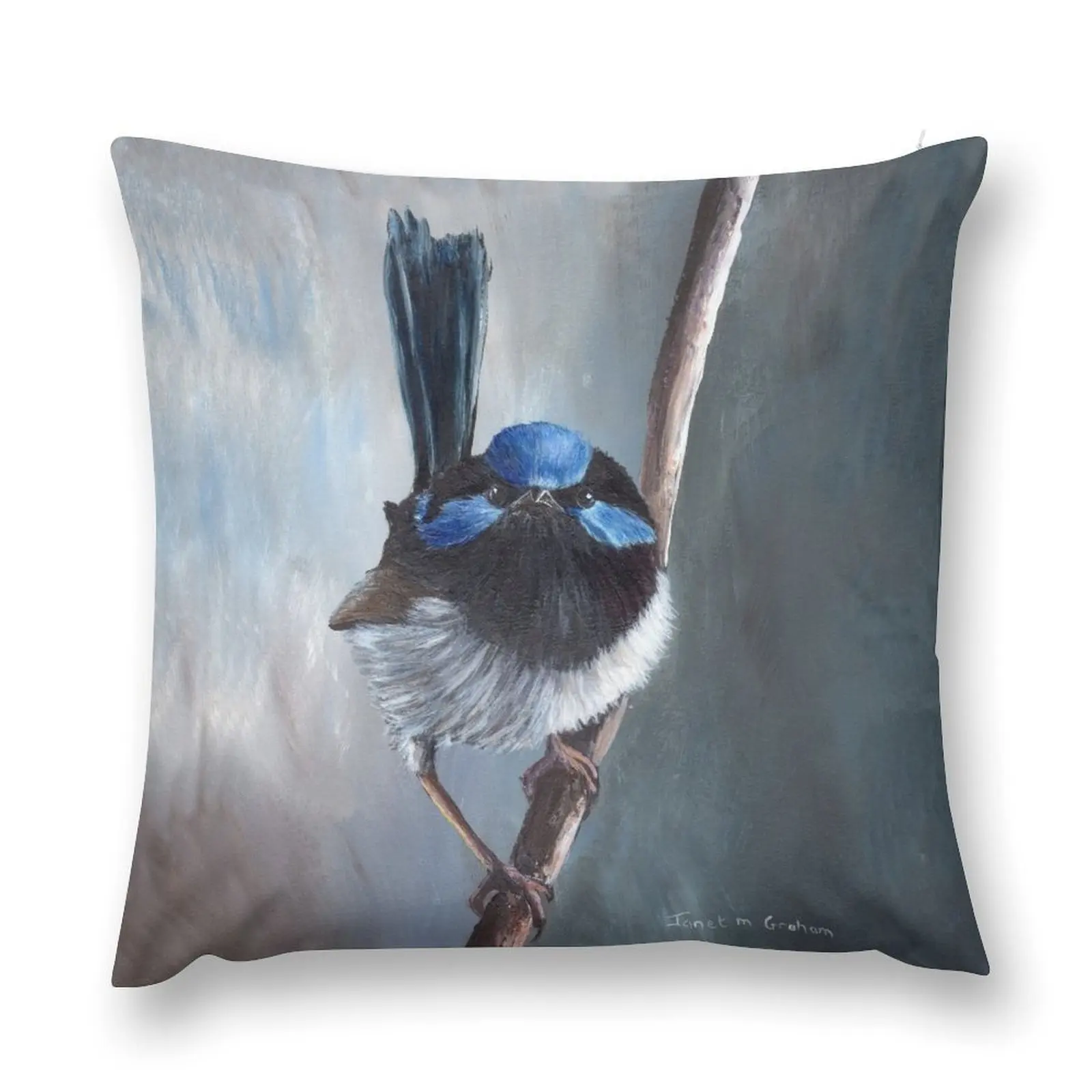 

Superb Fairy Wren - Australian Bird Art - Wren Art - Blue Wren Throw Pillow Luxury Sofa Cushions pillow