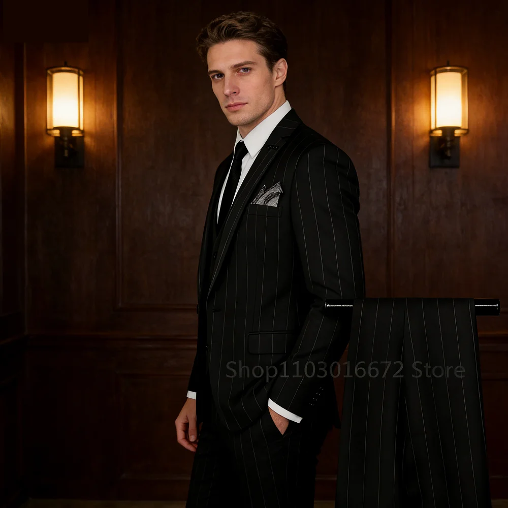 

Элегантный черный, серый мужской деловой костюм-тройка, приталенный свадебный пиджак, жилет Finesse, регулируемый Ternos для мужской моды