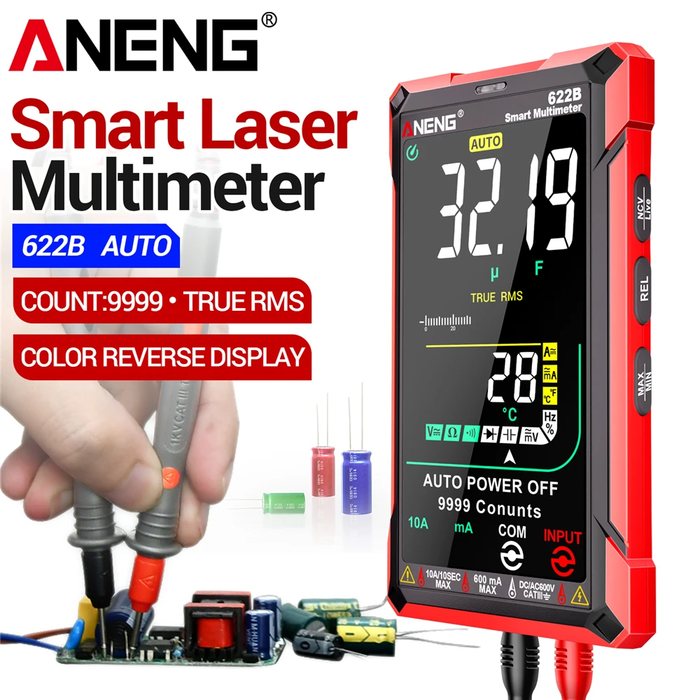 

Мультиметр ANENG 622B, 9999 отсчетов, умный профессиональный измеритель напряжения переменного/постоянного тока, тестер тока с цветным экраном VA, температурный диод, инструменты Ом
