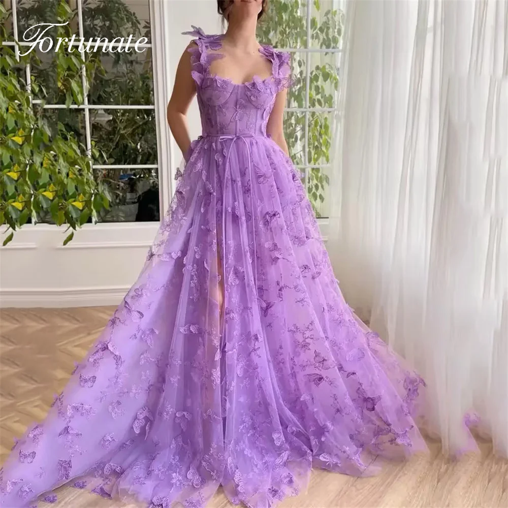 

Customized Flowers Appliques Tulle Prom Dresses Spaghetti Straps Sweetheart Neck High Side Slit Back Lace Up Evening Gowns 2025