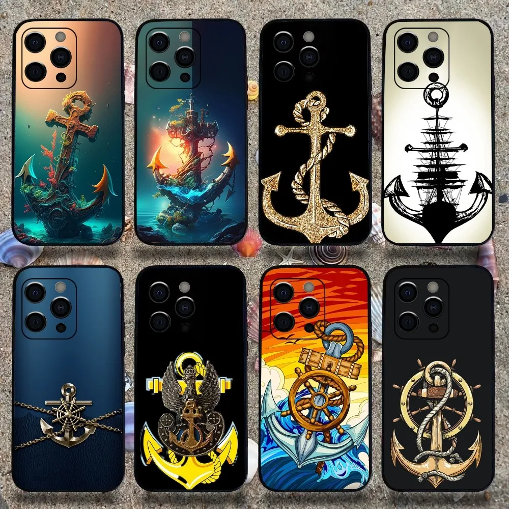 

Anchor Sailing Phone Case For Apple iPhone 15,14,13,12,11,Pro,X,XS,Max,XR,Plus,Mini Soft Black Cover