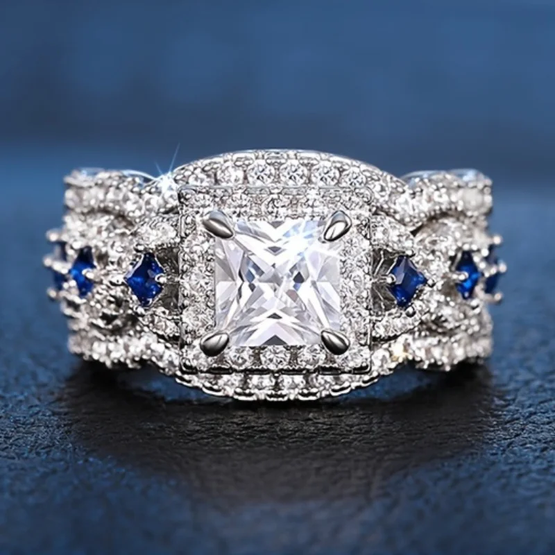 3 Pieces/set Luxury Inlaid Square Synthetic Zirconia Ring Set Women's Ring Wedding Engagement Commitment Bridal Anniversary Ring Women's Romantic Holiday Valentine's Day Gift