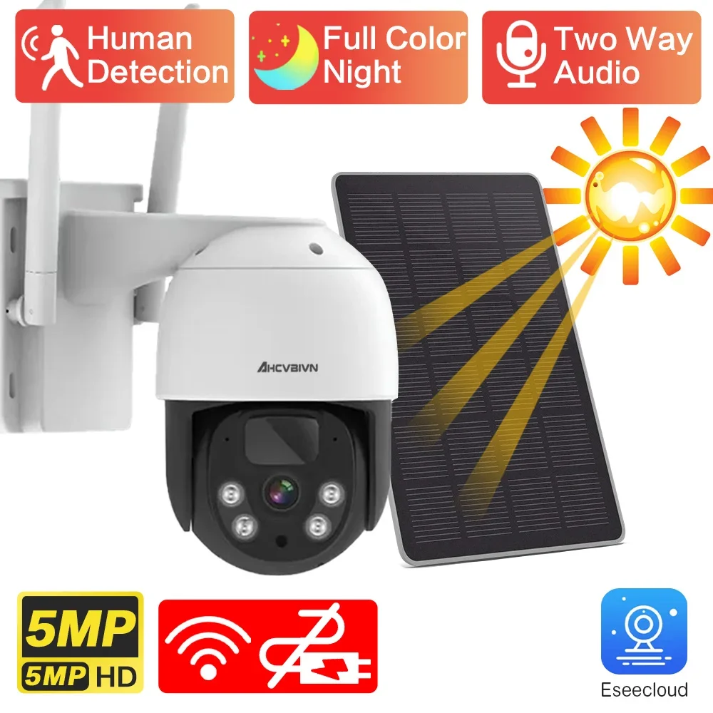 

HD 5MP Wireless WiFi Solar Battery Powered Camera Outdoor Security Protection Surveillance Camara CCTV PTZ Smart Home PIR IP Cam