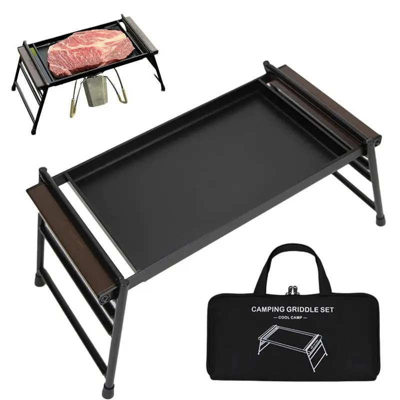 

Barbecue Grill Portable Foldable Plate BBQ Grill Pan Small Barbecue Grill With Wooden Handle And Carry Bag Non-stick Tabletop