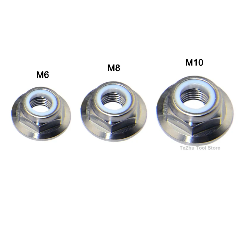 

1Pcs M6 M8 M10 GR5 TC4 Titanium Alloy Hex Flange Nut With Self Locking Nylon Insert For Model DIY