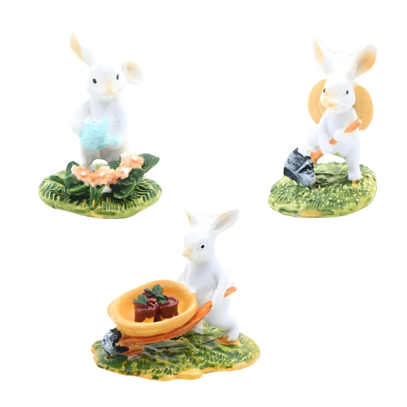 Detailed Miniature Rabbit Figure Resin Statue For Doll House Garden Scene Display