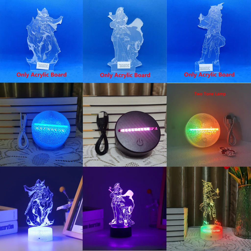 Valorant Acrylic Sheet Figure Board Omen 3D Led Night Light Base For Kid Anime Lamp Child Room Decor Illusion Gift Viper Yoru