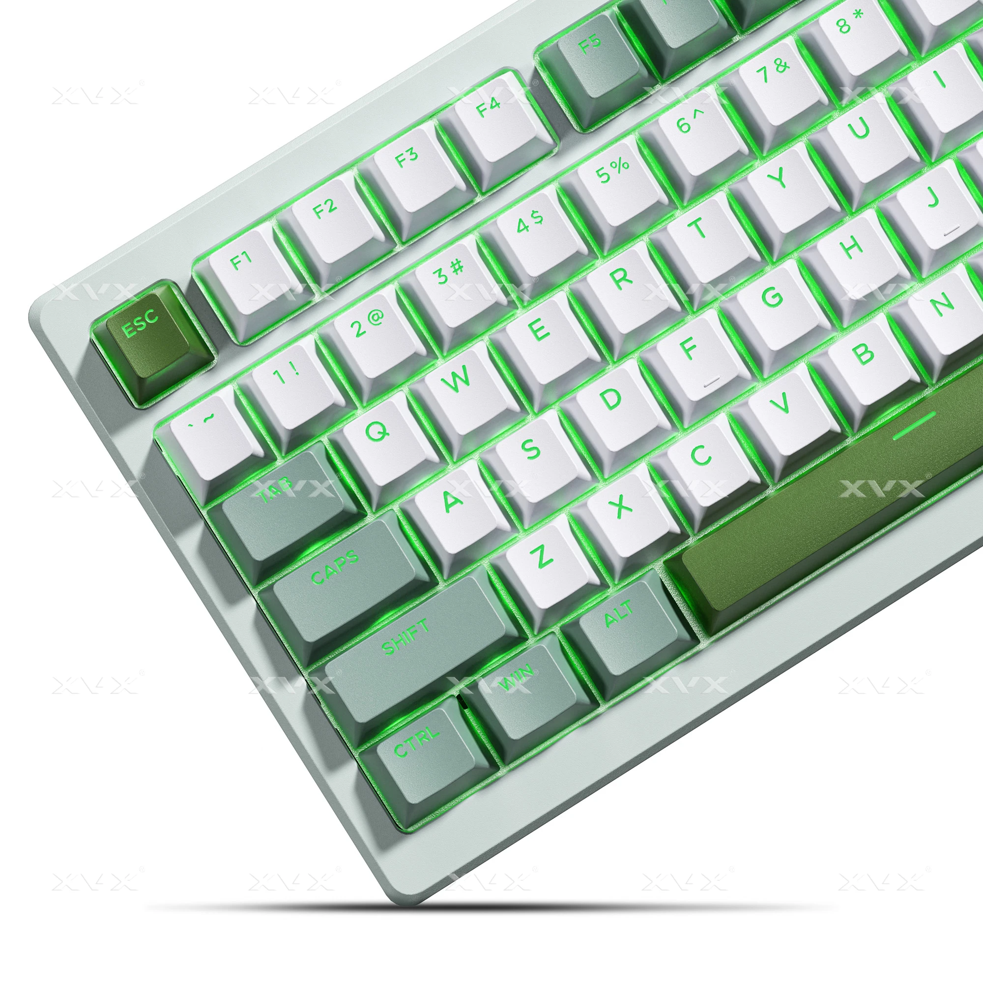 

XVX PBT Double Shot Green Shine Through Keycaps Cherry Profile Full Size Keycaps Set 133 Keys