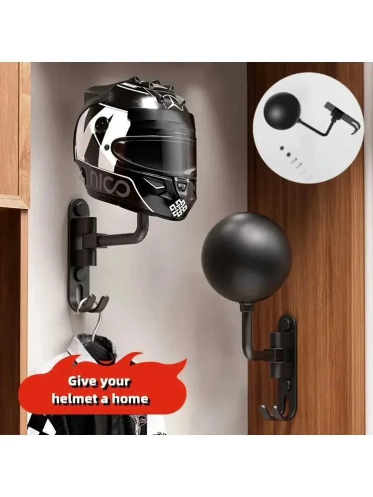 AliExpress NONE Wall Mount Helmet Holder Motorcycle Helmet Rack 180° Rotation Helmet Hanger With Hooks For Coats Caps Bike Baseball Rugby Helme