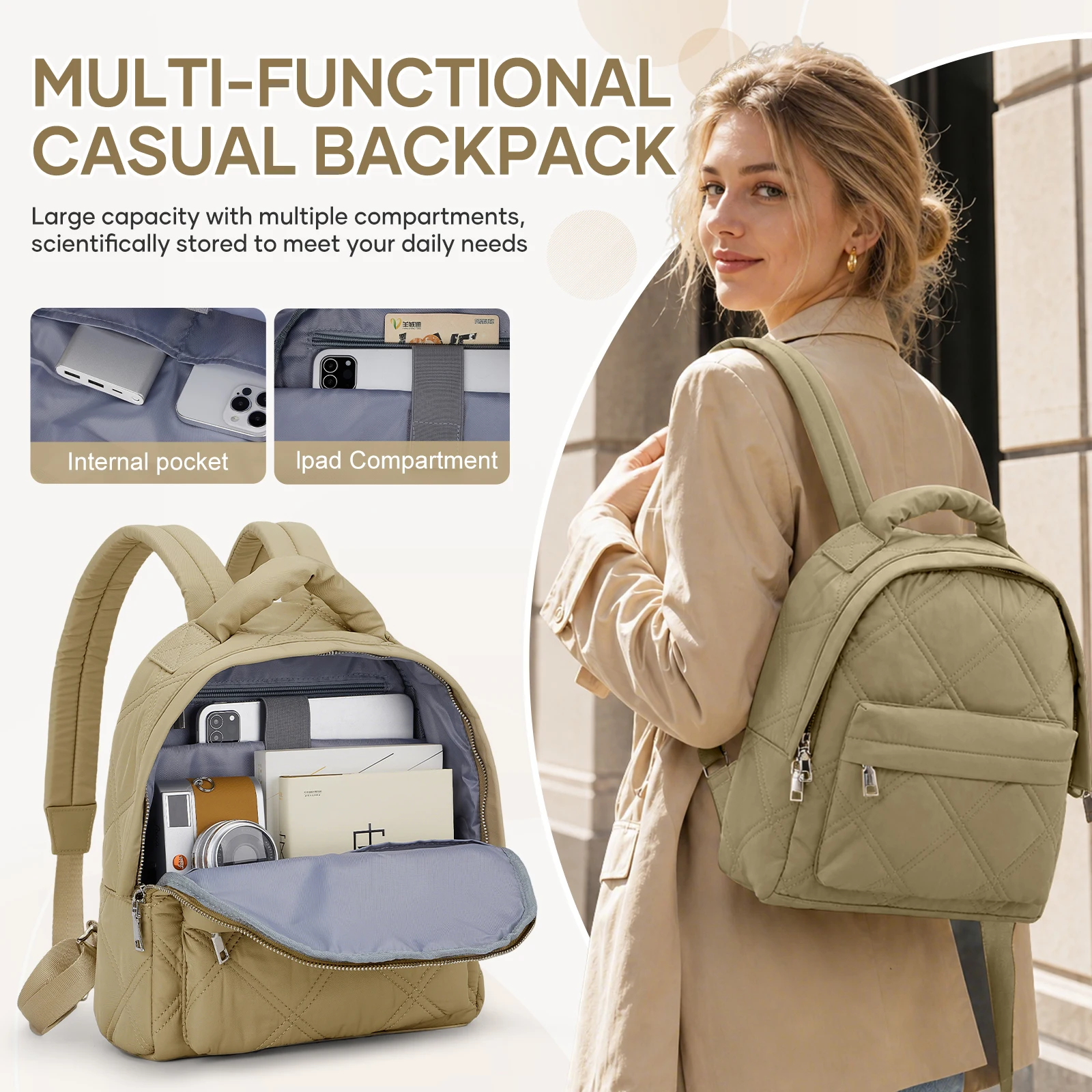 Women's Backpack Fashion Backpacks, Mini Backpack Lightweight Casual Backpack Work Bag Woman Puffer Small Backpack Purse