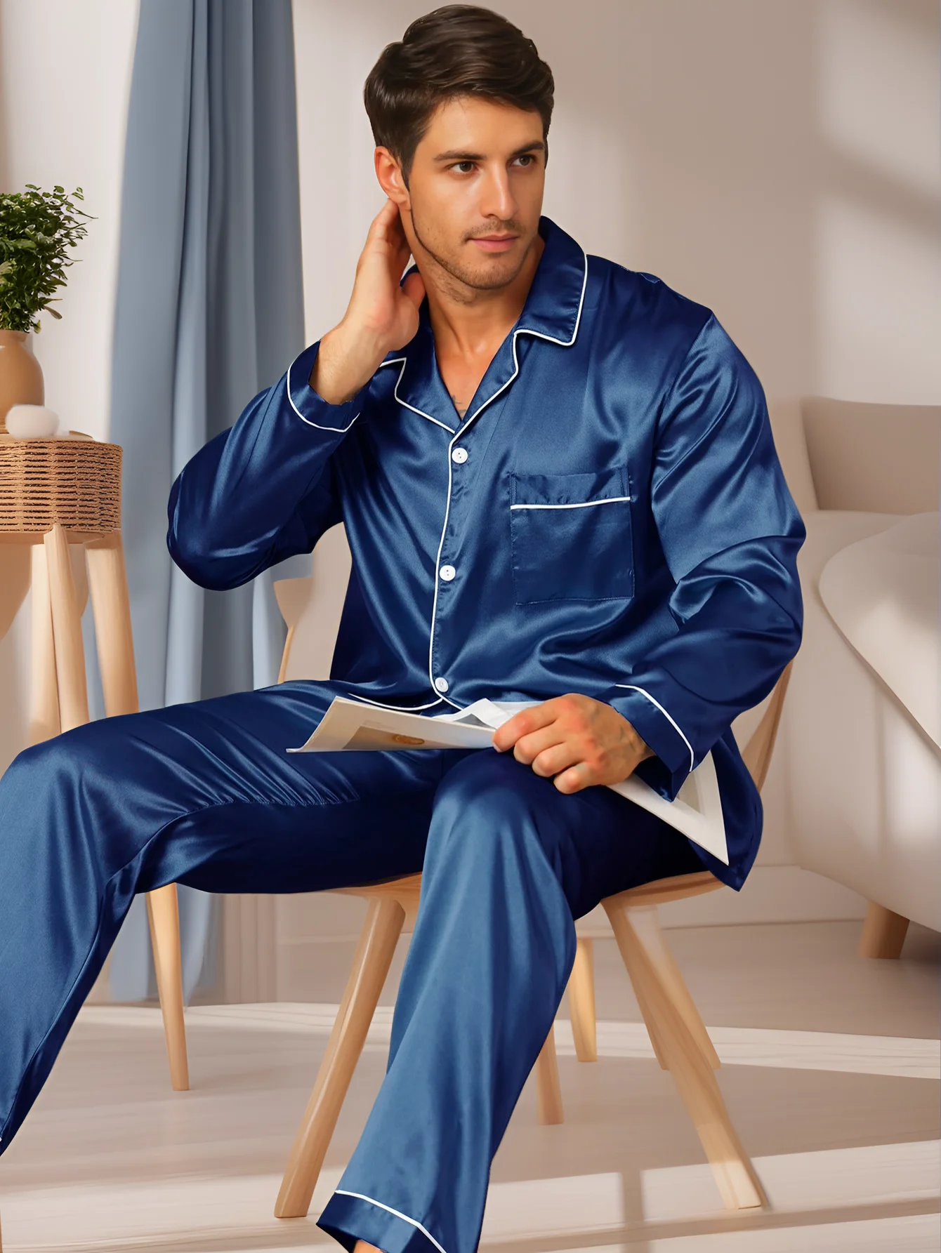 Pijama de manga larga para hombre ropa bonita para el hogar de hielo cárdigan Delgado informal para primavera y otoño puede usar dos trajes