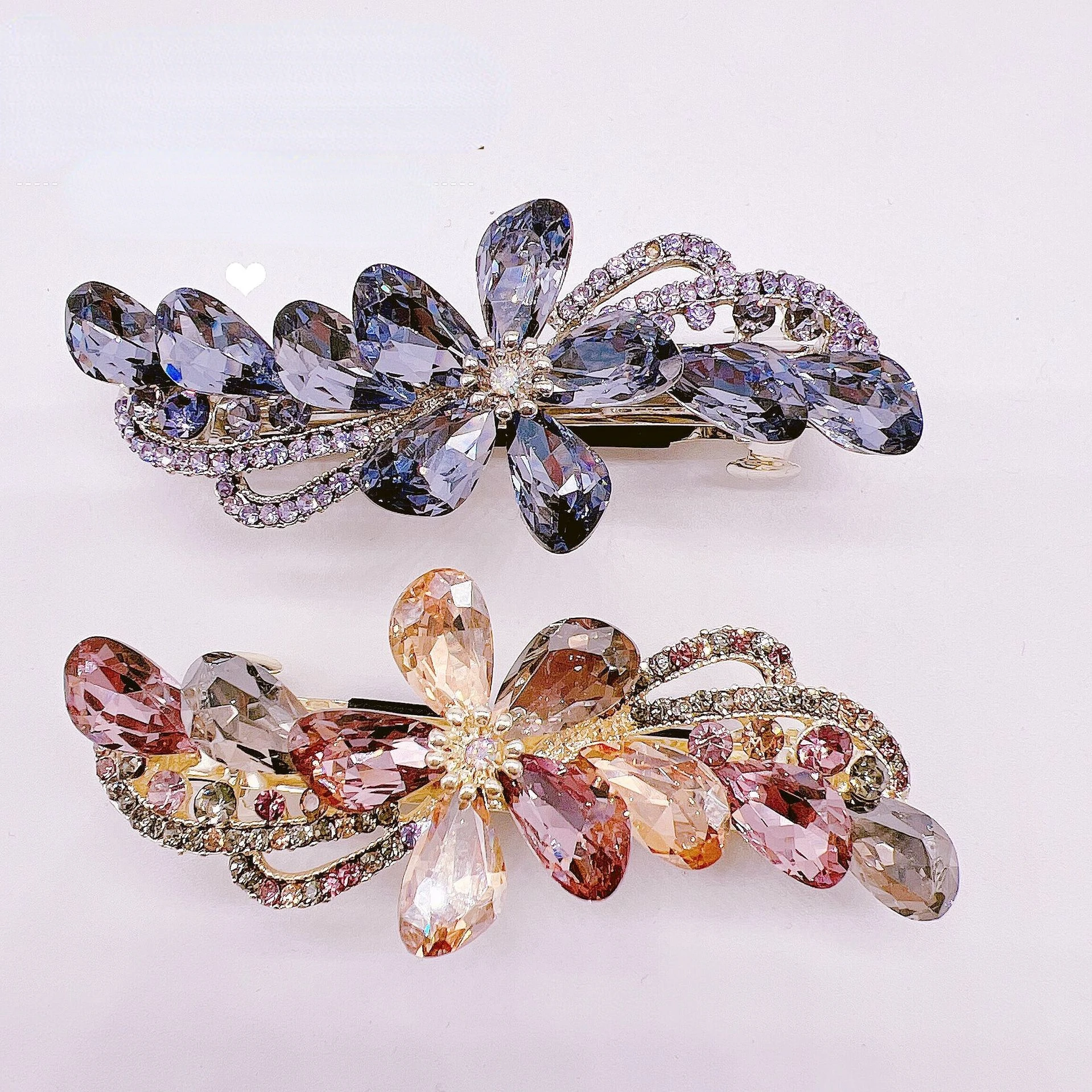 Spring New Girl Elegant Colorful Crystal Bow Spring Clip Sweet High Quality Wedding Gift Horsetail Clip Headpiece