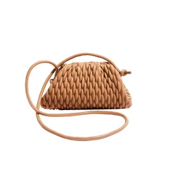 Bolso de cuero liso elegante para mujer, bandolera de un hombro con textura tejida, a la moda francesa