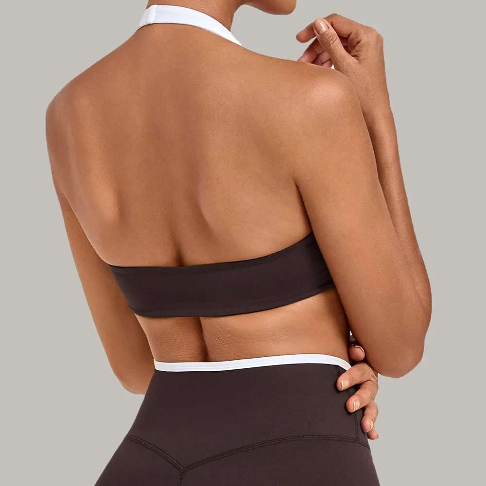New Women's Lingerie With Contrasting Colors Hanging Neck Yoga Bra With Detachable Breast Pads Backless Top Pilates Exercise Bra