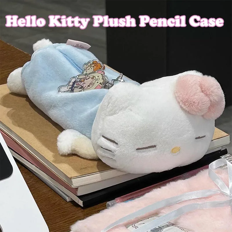 

Kawaii Hello Kitty Plush Pencil Case Zipper Closure Multi Pocket Design Stationery Bag with Soft Plush Exterior School Essential