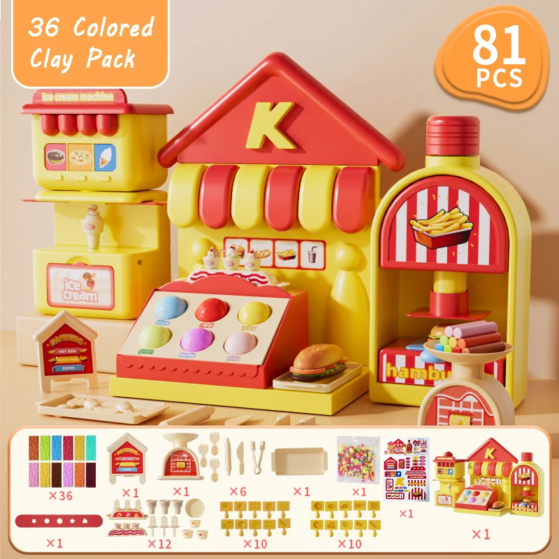 Kids Plasticine Machine Speelgoed DIY Gekleurde Klei Ijs Fantasiespel Game Simulatie Maken Hamburger Creatief Speelgoed Slijm Kit Geschenken