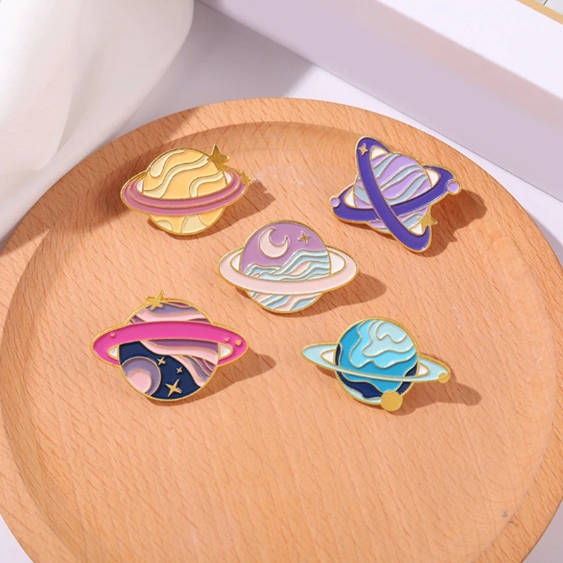 Set of 5 Fashion Charm Brooch Planet Enamel Pin Fashionable Star Brooch N0HE