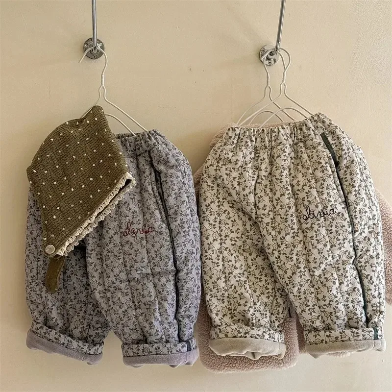 جديد شتاء 2025 سراويل سميكة مطرزة مطبوعة للأطفال على الطراز الكوري سراويل مبطنة بالقطن دافئة غير رسمية للفتيات الصغيرات #2