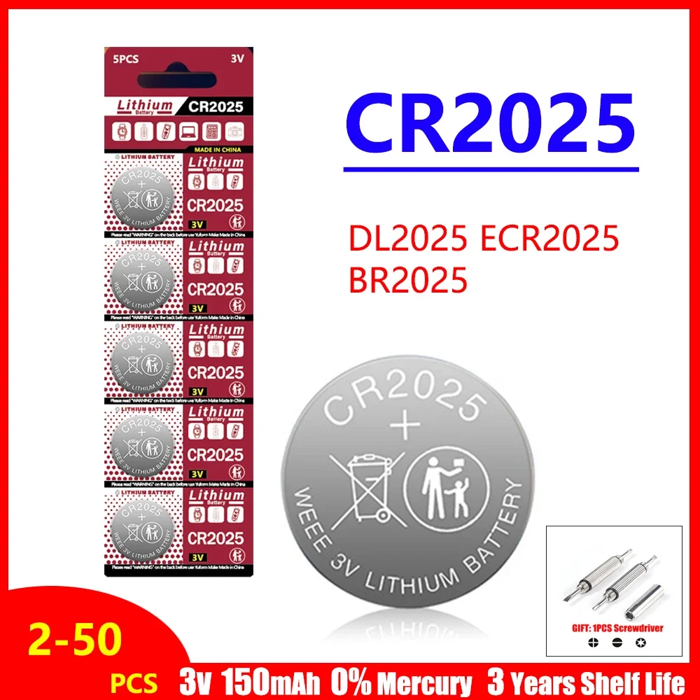 3V Lithium Batteries CR2025 DL2025 BR2025 KCR2025 CR 2025 Button Coin Cell For Car Remote Control Watch Toy Motherboard Scale