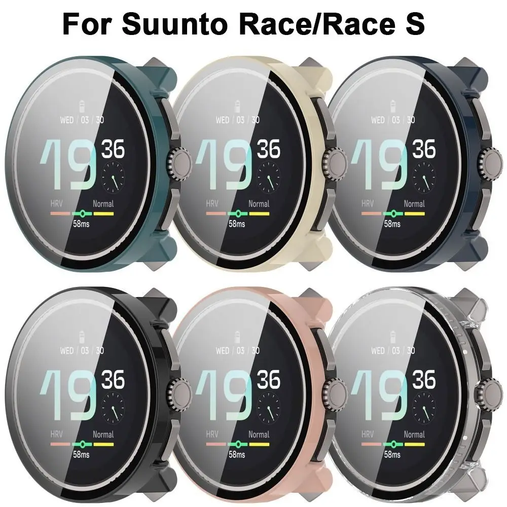 New PC+Tempered Protective Case Full Coverage Anti-Scratch Screen Protector Smart Watch Hard Cover Shell for Suunto Race/Race S