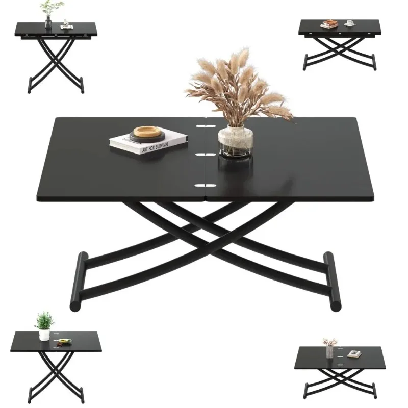 2024 New Folding Dining Table, Height Adjustable Lift Top Coffee Transformer Table with Metal Legs for Space Saving Living Room