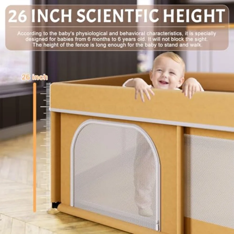 Baby Playpen with Mat 50x50inch: Large Playpen for Babies and Toddlers Indoor Safety Play Pen with Soft Breathable Mesh - All-W