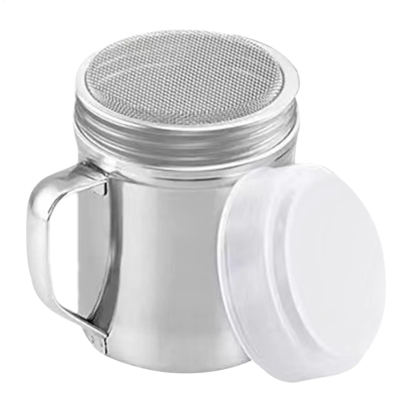 Botella agitadora de polvo de acero inoxidable con tapa antipolvo y asa, recipiente para café, harina y azúcar