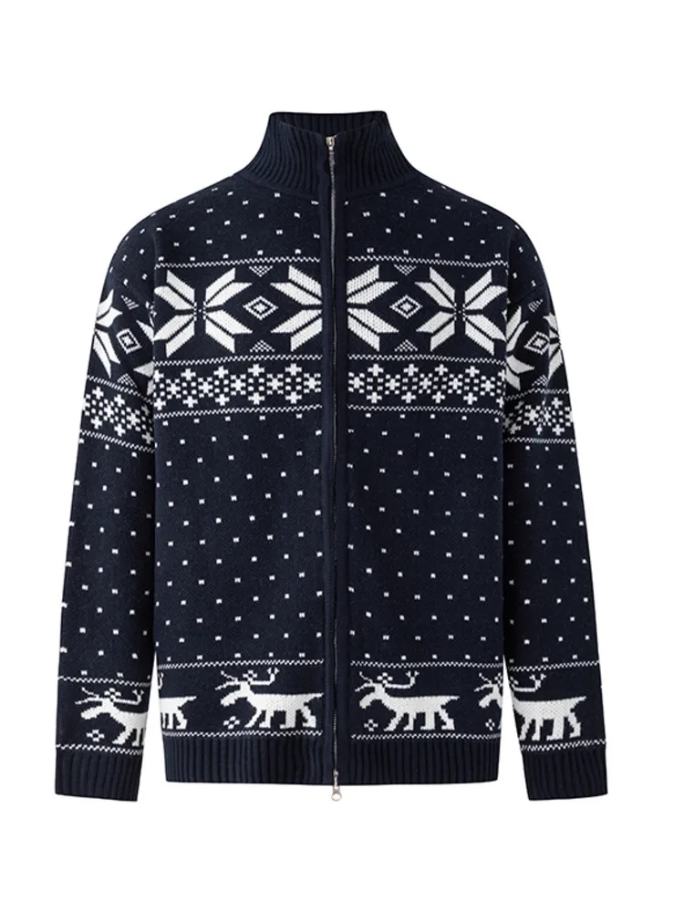 SYUHGFA ملابس للرجال عيد الميلاد تصميم الوقوف طوق سترة سترة التباين اللون فضفاض جديد عصري الذكور الحياكة أعلى 2025 الشتاء