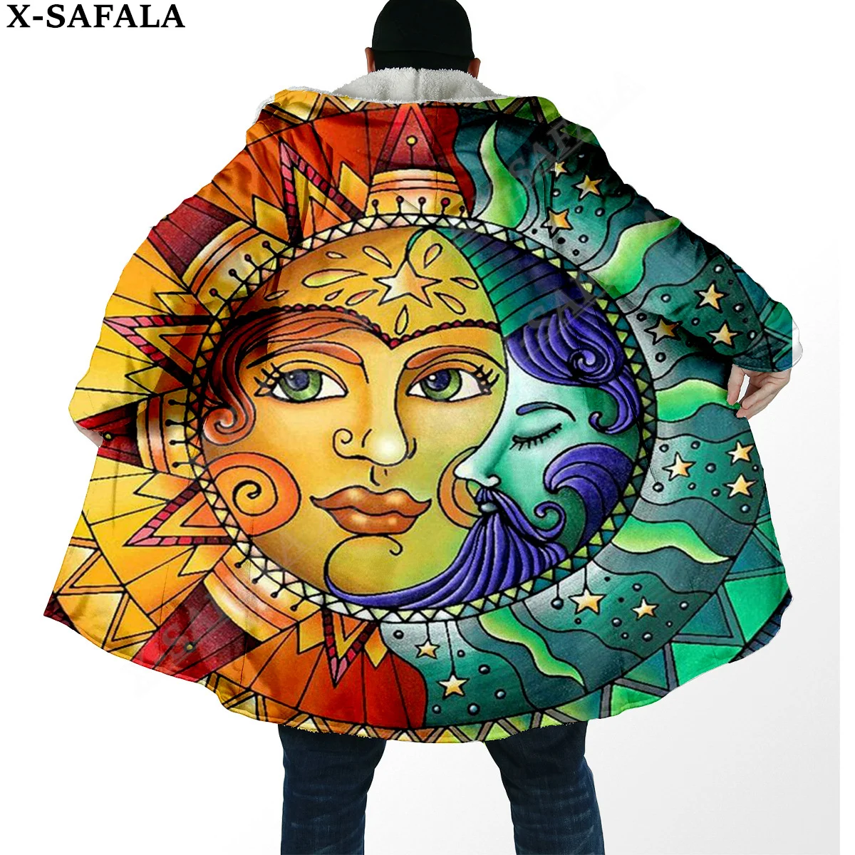 Harmony Sun and Moon Trippy Psychedelic Overcoat Coat 3D Print Thick Warm Hooded Cloak  Men Windproof Fleece Unisex Casual-2