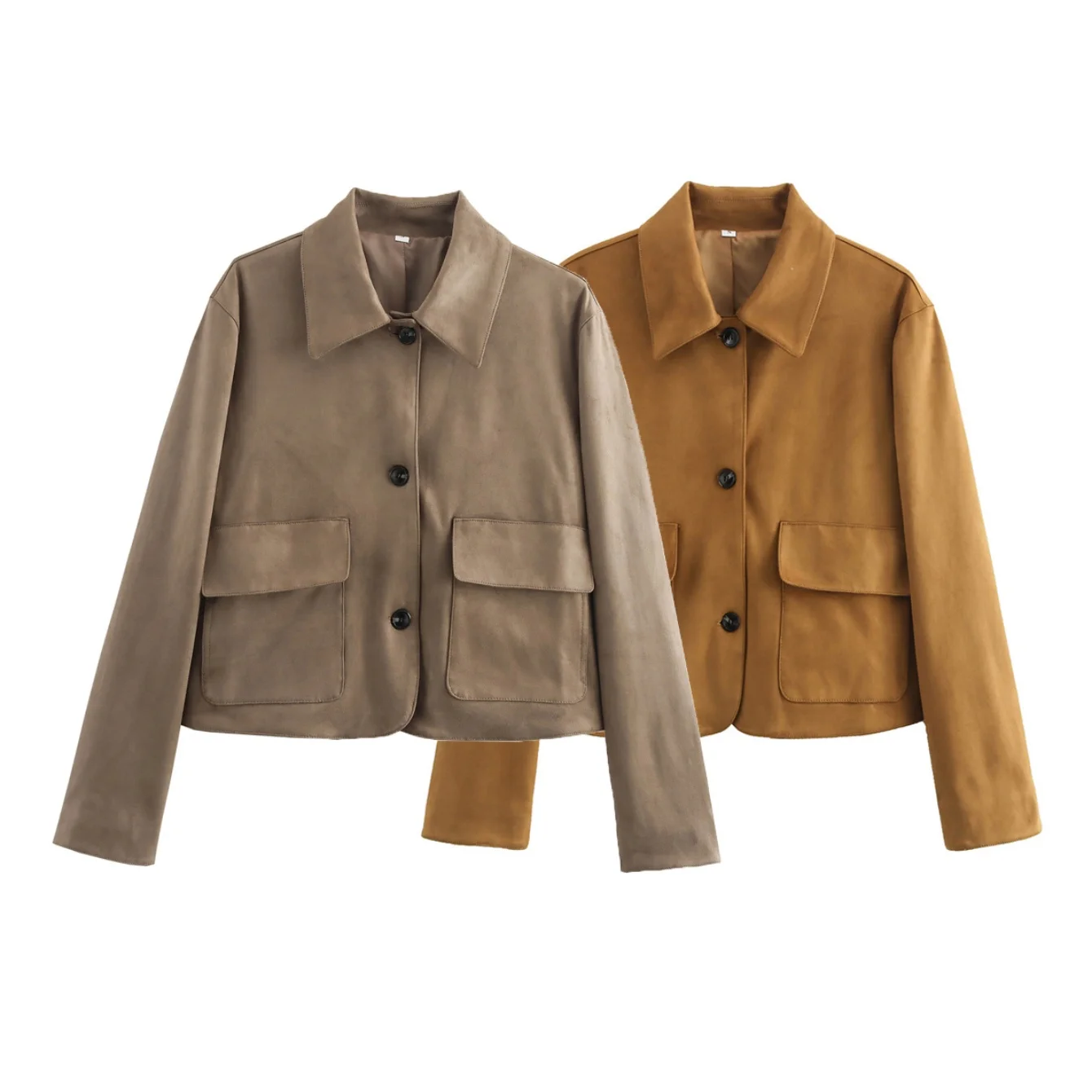 

2025 Autumn Women Jacket Coat Fashion Long Sleeve Pockets Jackets Casual Turn Down Collar Lady Short Top Coats Female Outwear