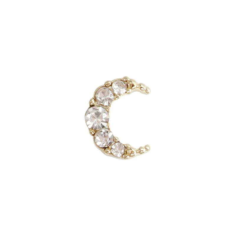 10PCS Japan AB White Diamond Pearl Inlaid Gold Silver Crescent Moon Alloy Nail Art Rhinestones Jewel Decorations Manicure Charms view 5