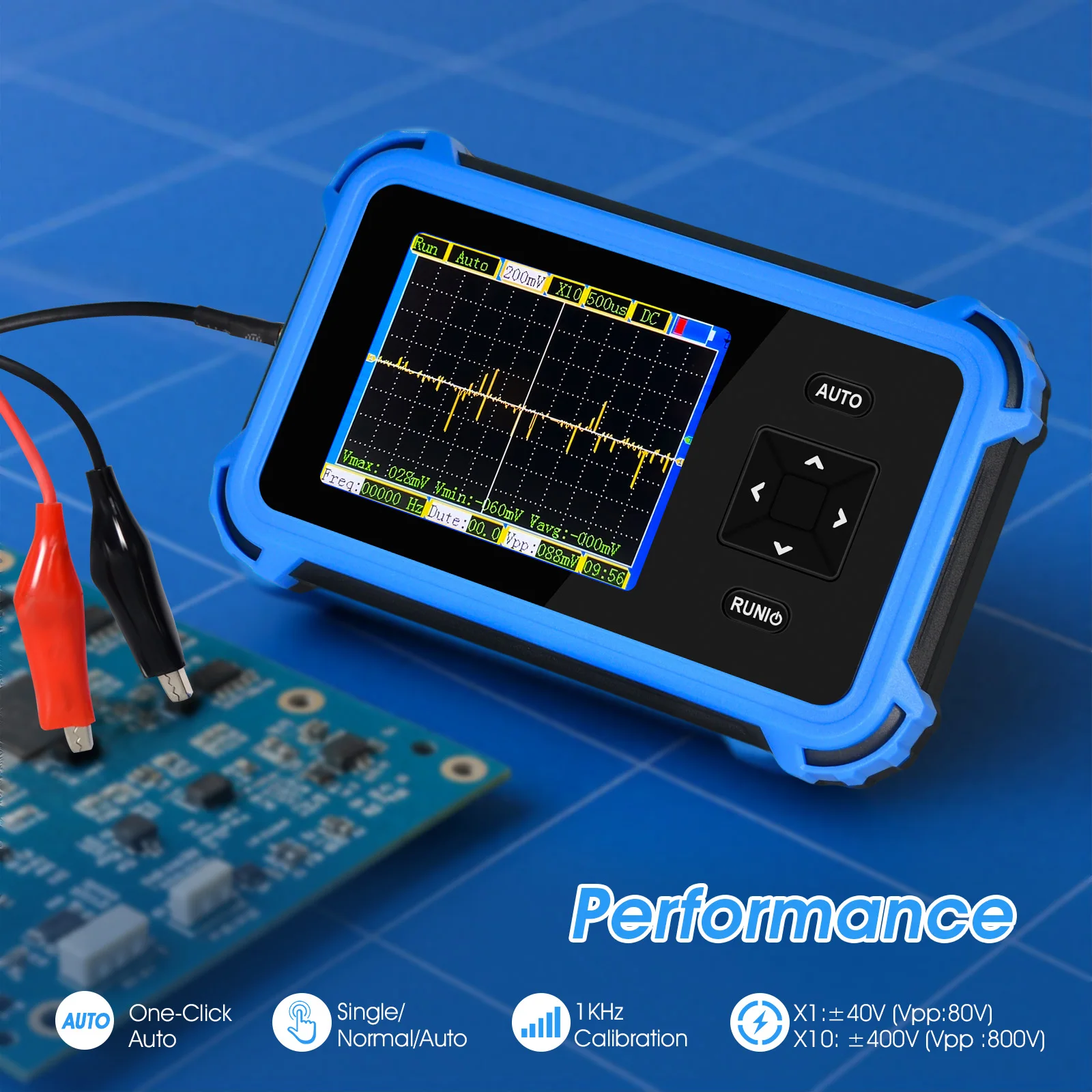 

Portable Oscilloscope, Handheld Scope, 1MHz Bandwidth, Auto Trigger Oscilloscope, ±400V Multimeter, Electronics Testing Tool, DC