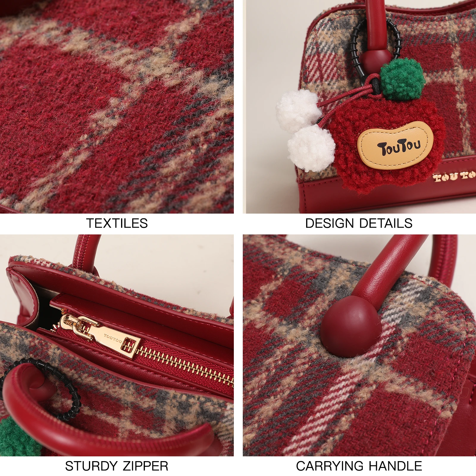 حقيبة يد TOUTOU باللون الأحمر مع حزام قابل للتعديل للخريف والشتاء، حقيبة كتف أصلية من العلامة التجارية، حقيبة كروس للفتيات، هدية عيد الميلاد