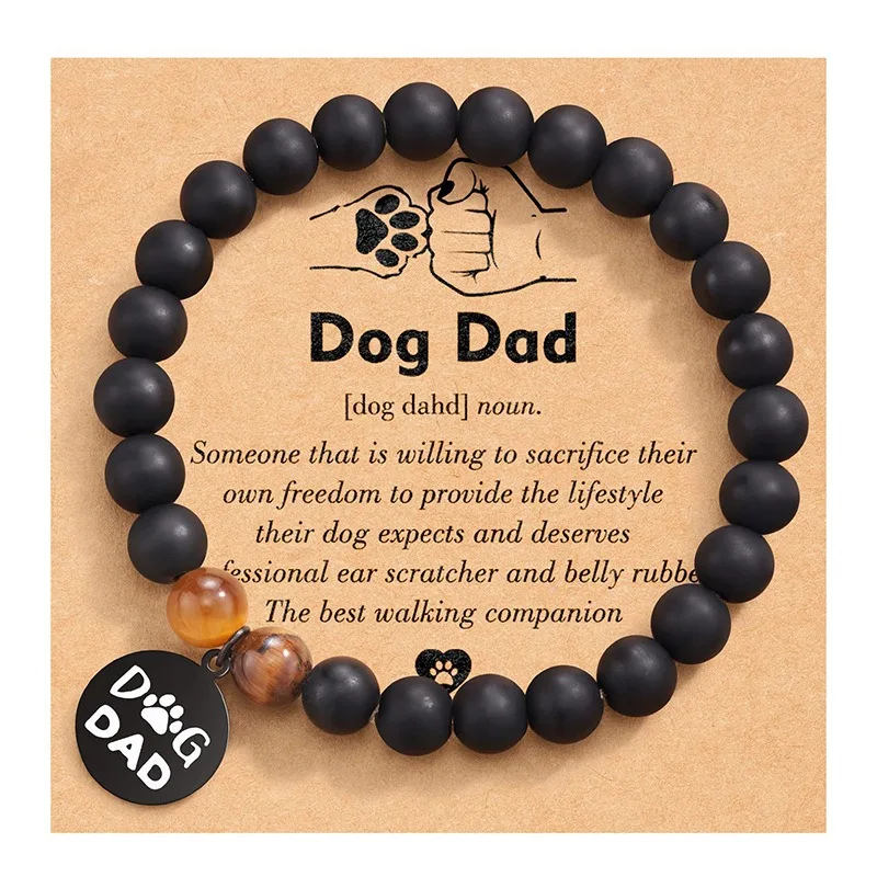 Hot Selling Fashion Mother's Day Gift Stainless Steel Pendant Engraved Dog Mom Natural Stone Bracelet