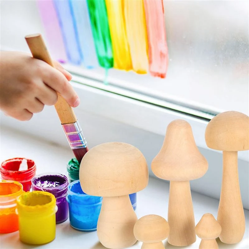 6Pcs Natural Mushroom-Shaped Wooden Toys Unfinished Mushroom DIY Crafts Painting Peg Dolls Ornament Kids Toy Decoration