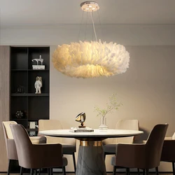 Nordic Pendant Lights Feather Natural Swan Droplights Bedroom Living Room Suspension Wedding Decor Romantic Lighting E27