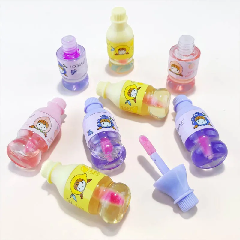 36Pcs Cute Drink Bottle Lip Oil Fruit Flavor Vitamin E Nurish Lips Moisturizing Lip Oil Lips Care Lips Makeup Wholesale