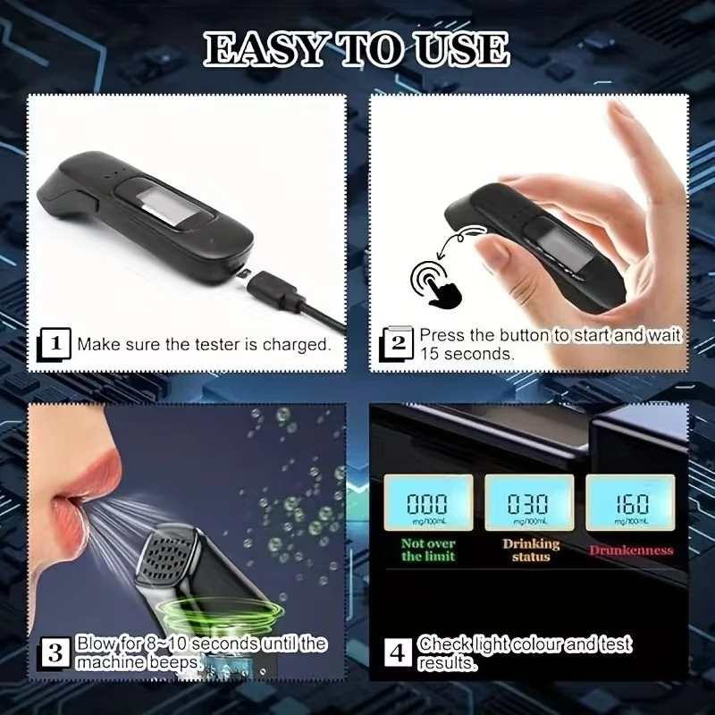 Non Contact Pocket Portable Alcohol Tester, High-Precision Alcohol Breath Analyzer, USB Rechargeable Breathalyzer