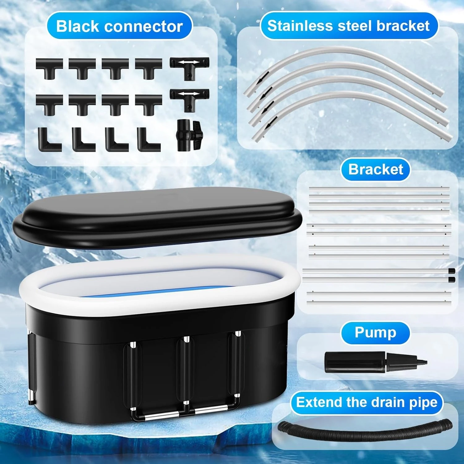 Ice Bath Tub for Athletes 140x65x61cm Hot Tub Portable Cold Plunge for Outdoor Garden Yard Gym,Upgraded All-Aluminum Frame