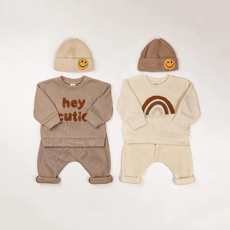 

INS Spring Infant Baby Boy Suit Kids Cotton Clothes Newborn Girls Rainbow Letters Sweatshirts + Pants 2 Pcs Outfit Costume Sets