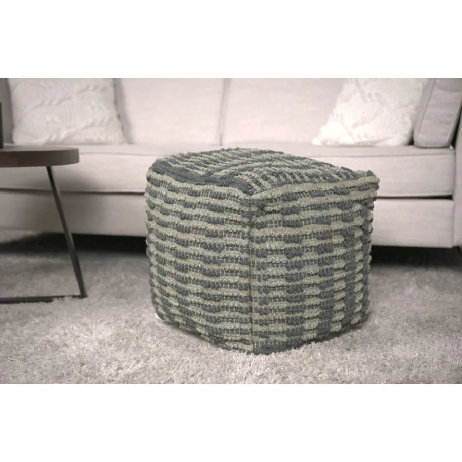

Walle Fabric Square Pouf Blue and Teal