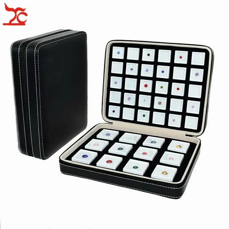 High-End Black Leatherette Gemstone Storage Box Diamond Travel Case Jewelry Holder with Gem Box Protable