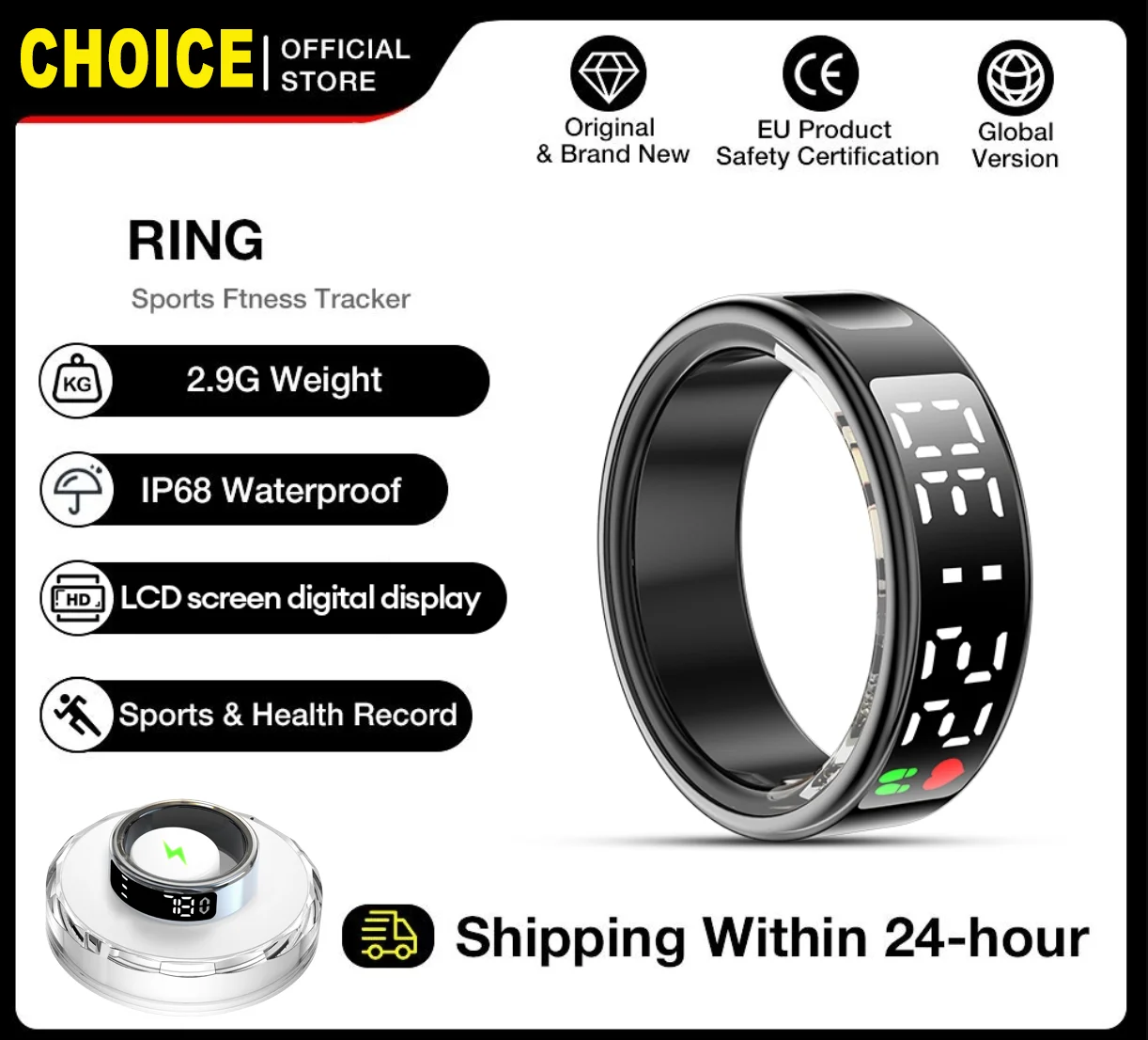 

For Smart Ring Hd Screen Tiktok Control 5ATM Waterproof for Smartring for Women Men Rings Heart Rate Monitor Newest Version R13