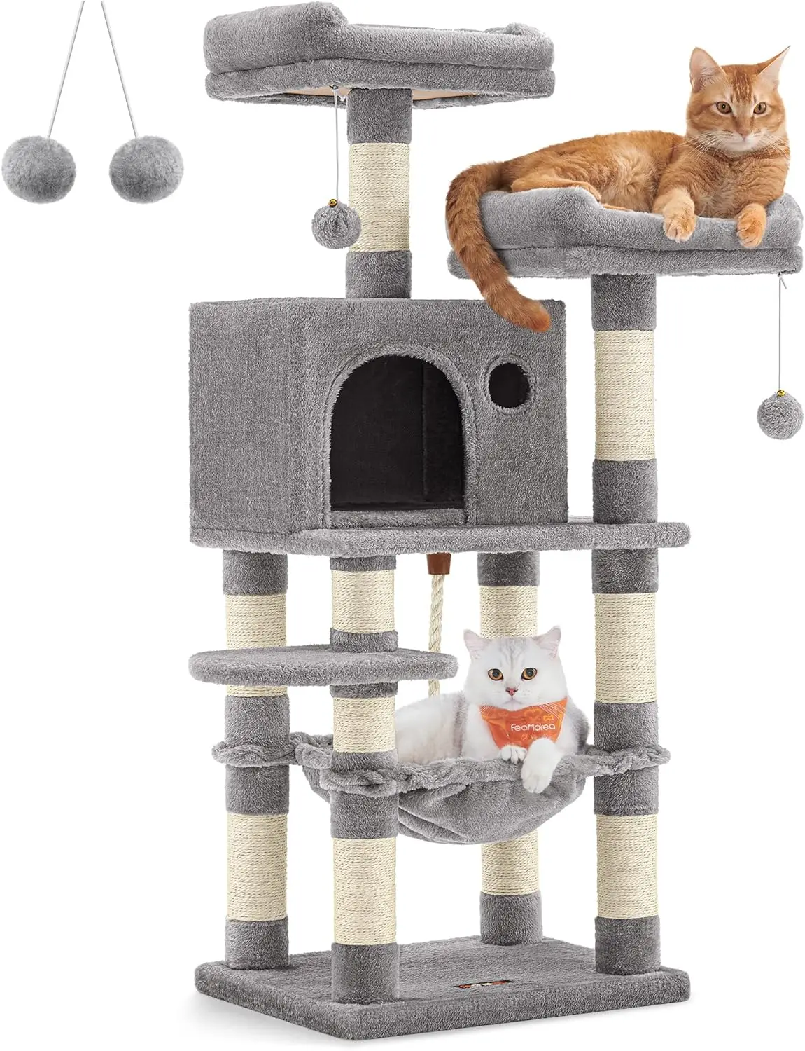 

Cat Tree, 44.1-Inch Cat Tower for Indoor Cats, Multi-Level Cat Condo with 11 Scratching Posts, 2 Perches, Cave, Hammock,