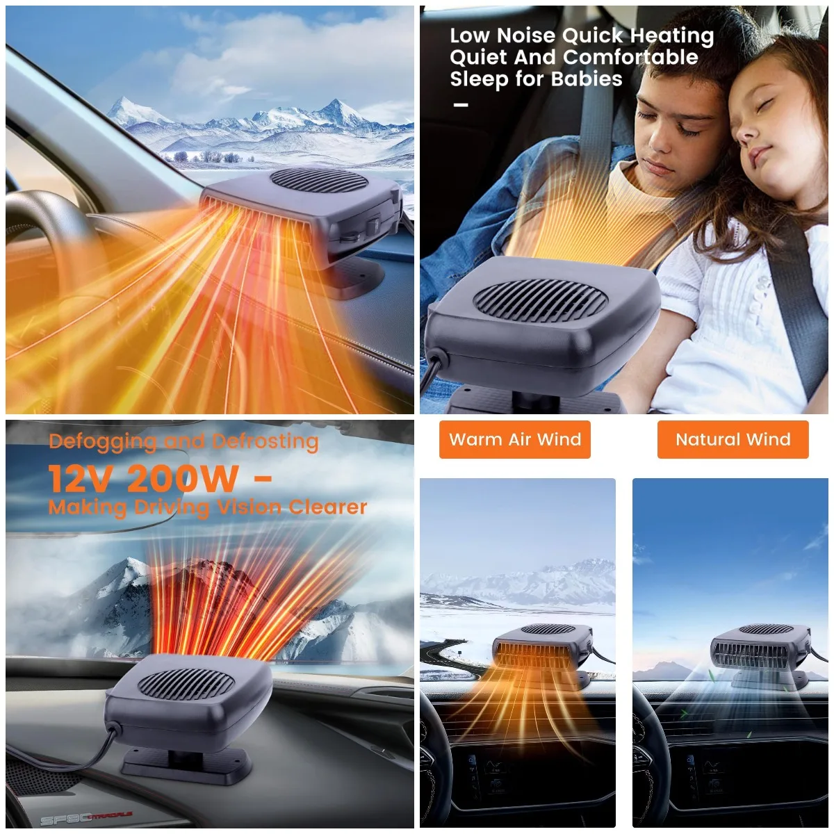 

Car Heater 200W Portable Fast Heating Auto Defroster Windshield Defogger Plug-in 360° Rotary