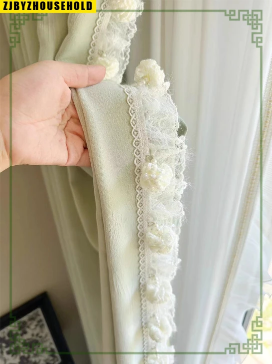 French Cream Fresh Air Ice Cream Dopamine Color Lace Romantic Blackout Curtains Tulle for Bedroom Living Room Luxury Drapes