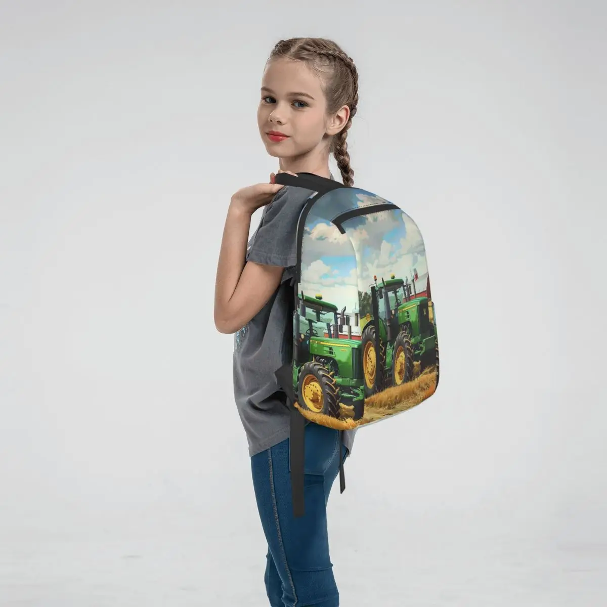 Green Tractor On A Forest Trail Backpack Daypack Kids BookBag School Bag Shoulder Bags for Men Women